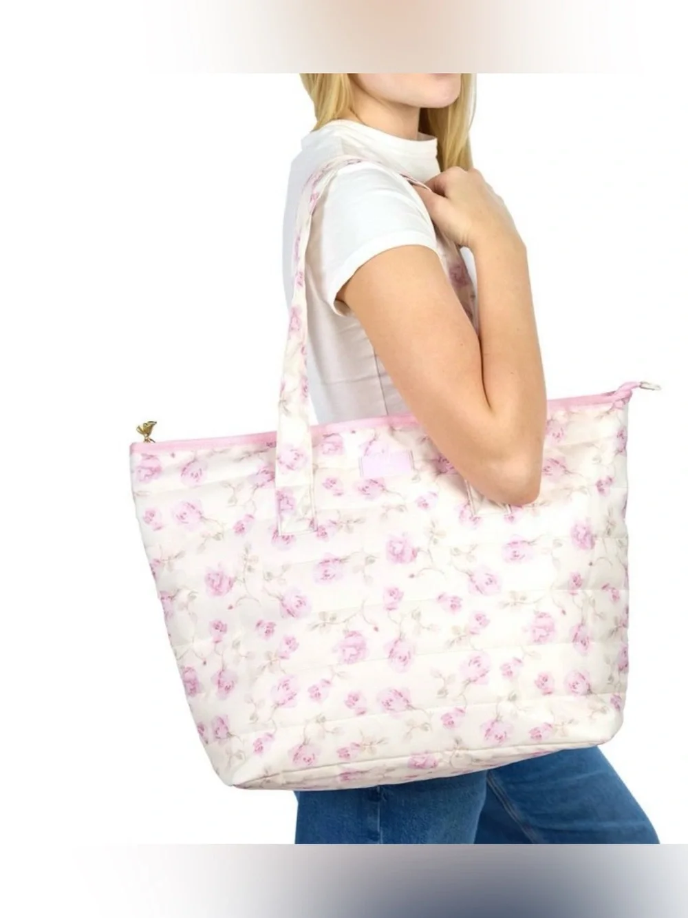 LoveShackFancy x Target - Yoobi Ribbon Rosa Quilted Tote Bag Sterling Dusk